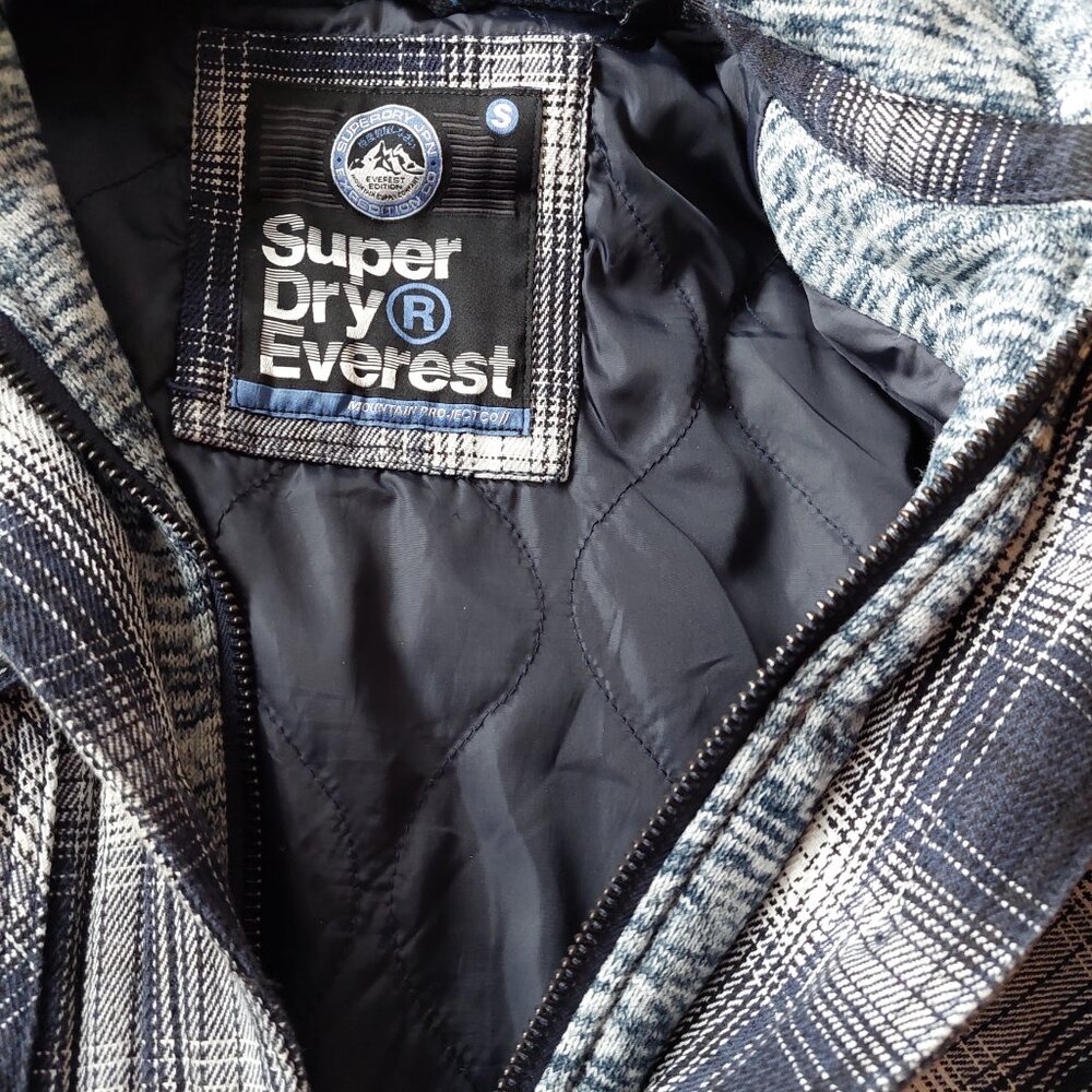 Superdry Everest Edition Plaid Hooded Shirt Jacket Men's S Blue Flannel - Picture 6 of 10